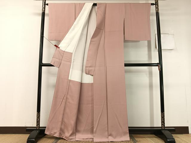平和屋着物●上質な色無地　吉祥地紋　水柿色　正絹　逸品　CABC9779vp