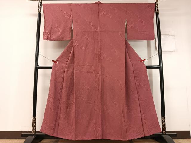 平和屋着物●上質な色無地　辻が花地紋　長春色　正絹　逸品　CABC9780vp