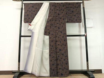 平和屋着物●上質な小紋　花絵皿文　鬼しぼ縮緬　正絹　逸品　CABC9787vp