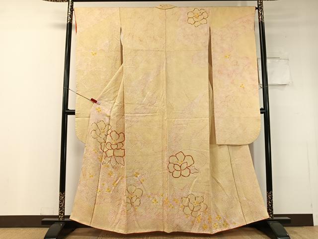 平和屋着物●豪華振袖　総絞り　駒刺繍　草花文　正絹　逸品　CABC9802vp