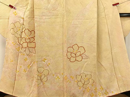 平和屋着物●豪華振袖　総絞り　駒刺繍　草花文　正絹　逸品　CABC9802vp