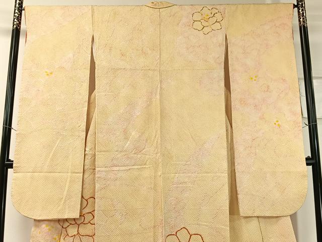 平和屋着物●豪華振袖　総絞り　駒刺繍　草花文　正絹　逸品　CABC9802vp