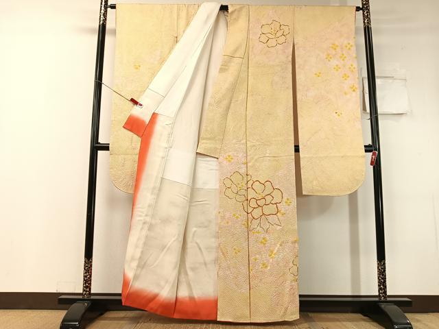 平和屋着物●豪華振袖　総絞り　駒刺繍　草花文　正絹　逸品　CABC9802vp