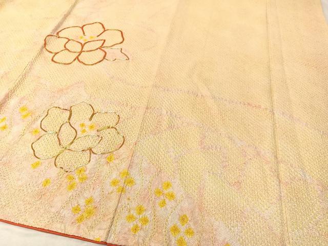 平和屋着物●豪華振袖　総絞り　駒刺繍　草花文　正絹　逸品　CABC9802vp
