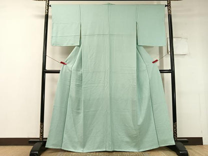 平和屋着物●上質な色無地 七宝花地紋 錆青磁色 正絹 逸品 未使用 CABC9804vp