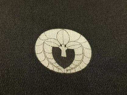 平和屋着物●アンティーク　大正ロマン　黒留袖　刺繍　立波飛鶴吉祥花文　暈し染め　金彩　正絹　逸品　CABC9807vp