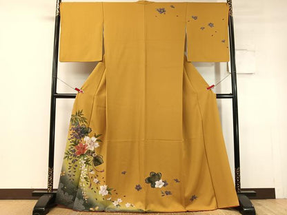 平和屋着物●訪問着　駒刺繍　藤花蝶文　暈し染め　金彩　正絹　逸品　CABC9816vp