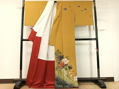 平和屋着物●訪問着　駒刺繍　藤花蝶文　暈し染め　金彩　正絹　逸品　CABC9816vp