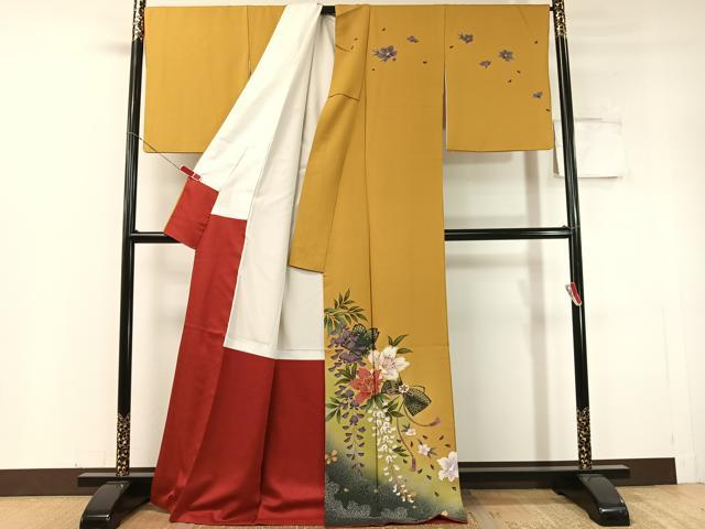 平和屋着物●訪問着　駒刺繍　藤花蝶文　暈し染め　金彩　正絹　逸品　CABC9816vp