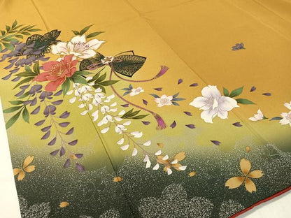 平和屋着物●訪問着　駒刺繍　藤花蝶文　暈し染め　金彩　正絹　逸品　CABC9816vp