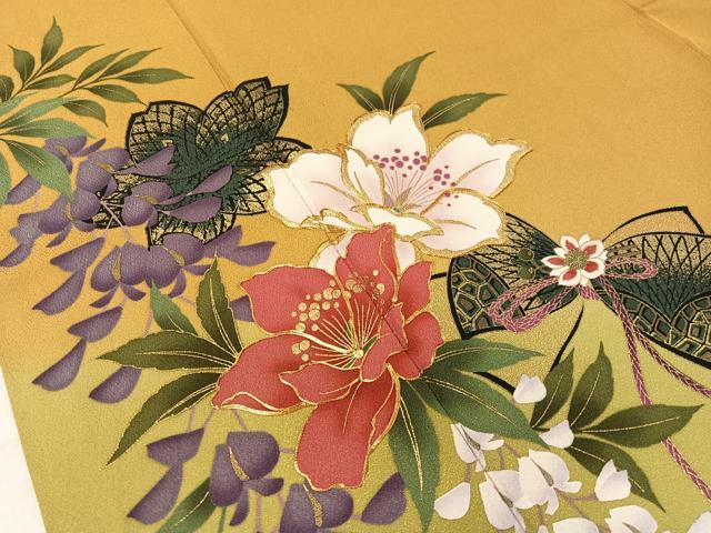 平和屋着物●訪問着　駒刺繍　藤花蝶文　暈し染め　金彩　正絹　逸品　CABC9816vp