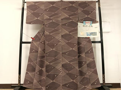 平和屋着物●優彩小紋　堅牢染　夢浪漫　鬼しぼ縮緬　反端付き　正絹　逸品　未使用　CABC9817vp