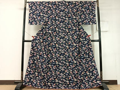 平和屋着物●上質な小紋　型染め　花蝶文　正絹　逸品　未使用　CABC9820vp
