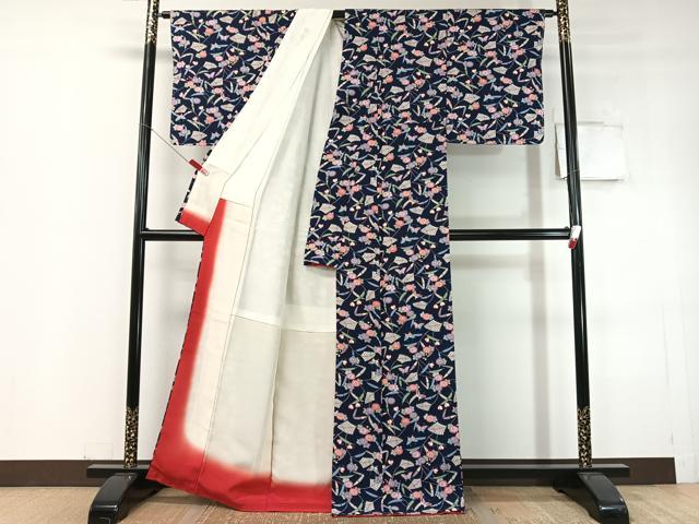 平和屋着物●上質な小紋　型染め　花蝶文　正絹　逸品　未使用　CABC9820vp