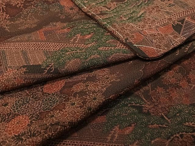 平和屋着物●上質な小紋　風景花松文　金彩　鬼しぼ縮緬　ロング丈　正絹　逸品　未使用　CABC9823vp
