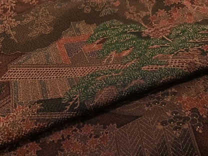 平和屋着物●上質な小紋　風景花松文　金彩　鬼しぼ縮緬　ロング丈　正絹　逸品　未使用　CABC9823vp