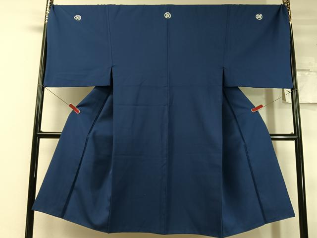平和屋着物●男性 色紋付 紺青色 洗える着物 CABC9824vp