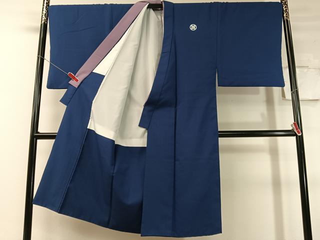 平和屋着物●男性 色紋付 紺青色 洗える着物 CABC9824vp