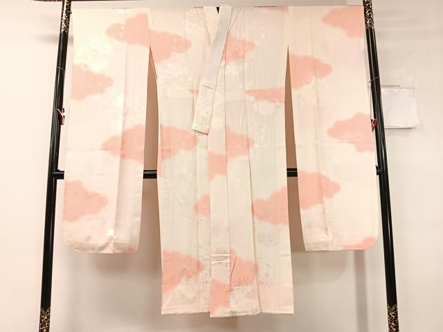平和屋着物●振袖用長襦袢　無双仕立て　雲取り花丸地紋　暈し染め　正絹　逸品　未使用　CABC9829vp