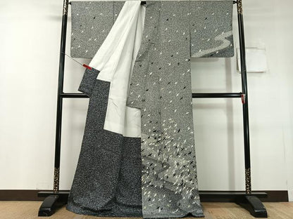 平和屋着物●訪問着 群れ鶴 たたき染め 金銀彩 ロング丈 正絹 逸品 CABC9832vp