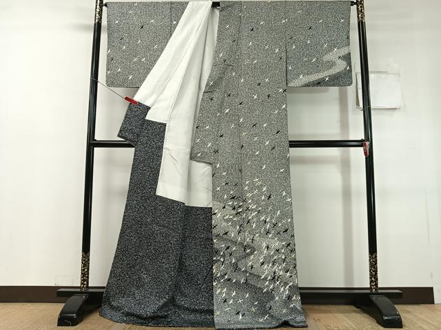 平和屋着物●訪問着 群れ鶴 たたき染め 金銀彩 ロング丈 正絹 逸品 CABC9832vp