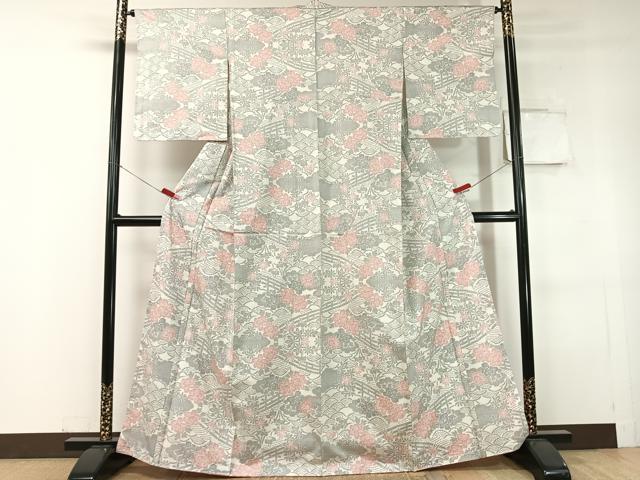 平和屋着物●本場大島紬　白大島　7マルキ　立波花文　正絹　逸品　未使用　CABC9836vp