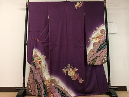 平和屋着物●豪華振袖 雪芝花丸文 暈し染め 金通し地 正絹 逸品 CABC9841vp