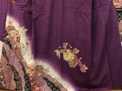 平和屋着物●豪華振袖 雪芝花丸文 暈し染め 金通し地 正絹 逸品 CABC9841vp