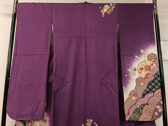 平和屋着物●豪華振袖 雪芝花丸文 暈し染め 金通し地 正絹 逸品 CABC9841vp