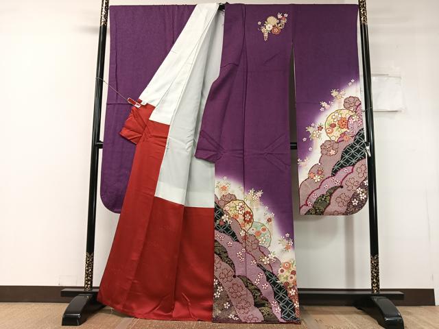 平和屋着物●豪華振袖 雪芝花丸文 暈し染め 金通し地 正絹 逸品 CABC9841vp