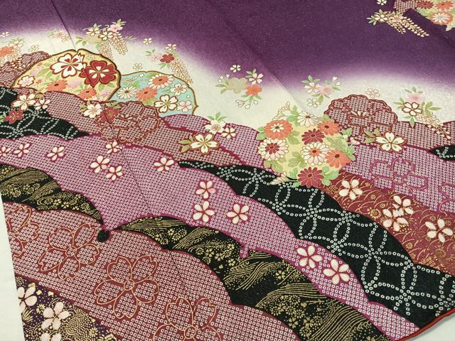 平和屋着物●豪華振袖 雪芝花丸文 暈し染め 金通し地 正絹 逸品 CABC9841vp