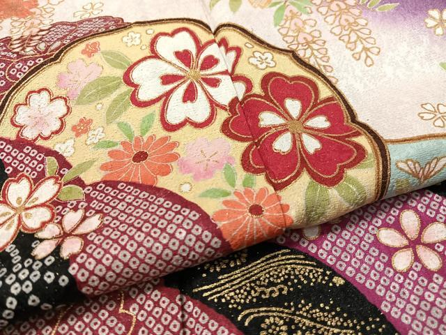 平和屋着物●豪華振袖 雪芝花丸文 暈し染め 金通し地 正絹 逸品 CABC9841vp
