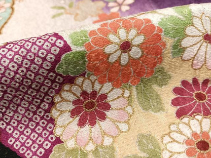 平和屋着物●豪華振袖 雪芝花丸文 暈し染め 金通し地 正絹 逸品 CABC9841vp