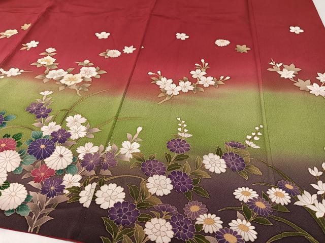 平和屋着物●訪問着　草花文　暈し染め　金彩　正絹　逸品　CABC9842vp