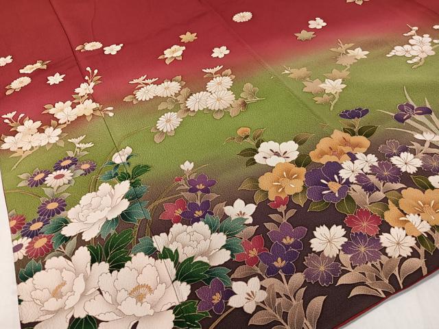 平和屋着物●訪問着　草花文　暈し染め　金彩　正絹　逸品　CABC9842vp