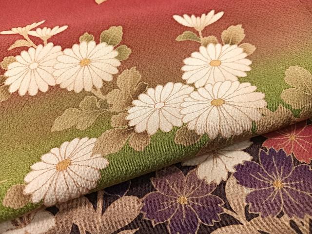 平和屋着物●訪問着　草花文　暈し染め　金彩　正絹　逸品　CABC9842vp
