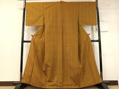 平和屋着物●黄八丈　紬　格子柄　正絹　逸品　未使用　CABC9843vp