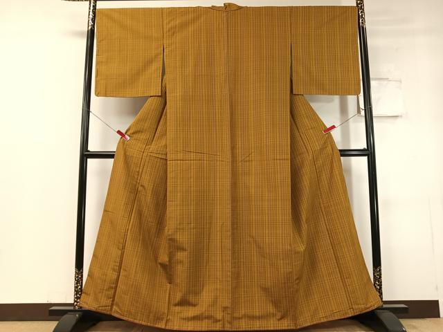 平和屋着物●黄八丈　紬　格子柄　正絹　逸品　未使用　CABC9843vp