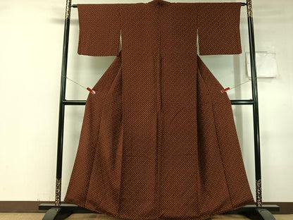平和屋着物●上質な小紋　型染め　吉祥花文　鬼しぼ縮緬　正絹　逸品　CABC9844vp