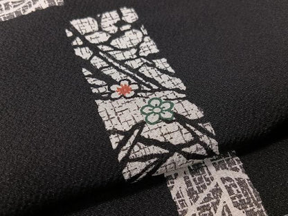 平和屋着物●上質な小紋　短冊花文　黒地　正絹　逸品　未使用　CABC9845vp