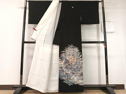 平和屋着物●本加賀友禅作家　杉浦伸　黒留袖　立波草花文　正絹　逸品　CABC9846vp
