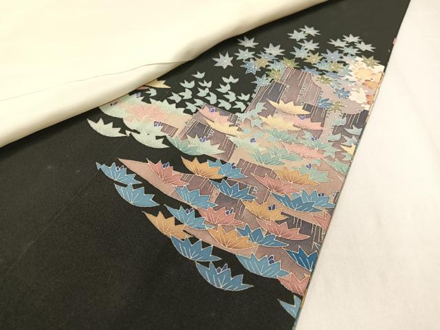 平和屋着物●本加賀友禅作家　杉浦伸　黒留袖　立波草花文　正絹　逸品　CABC9846vp