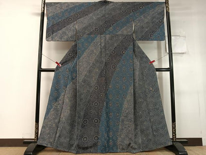平和屋着物●伝統工芸士　小林文次郎　訪問着　本藍　型絵染　古代菊　正絹　逸品　CABC9848vp