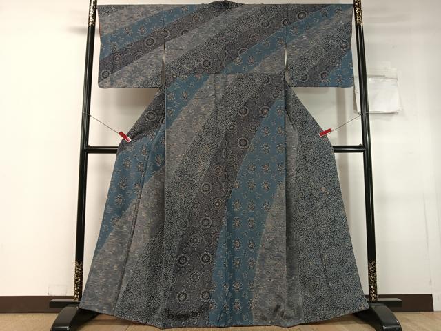 平和屋着物●伝統工芸士　小林文次郎　訪問着　本藍　型絵染　古代菊　正絹　逸品　CABC9848vp