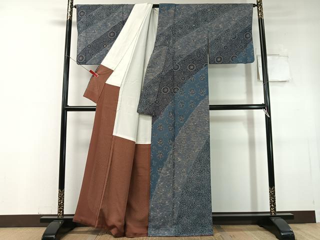 平和屋着物●伝統工芸士　小林文次郎　訪問着　本藍　型絵染　古代菊　正絹　逸品　CABC9848vp