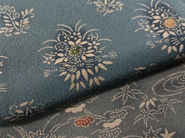 平和屋着物●伝統工芸士　小林文次郎　訪問着　本藍　型絵染　古代菊　正絹　逸品　CABC9848vp