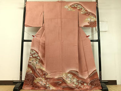平和屋着物●訪問着　流水鹿の子花鳥文　暈し染め　金彩　正絹　逸品　CABC9850vp