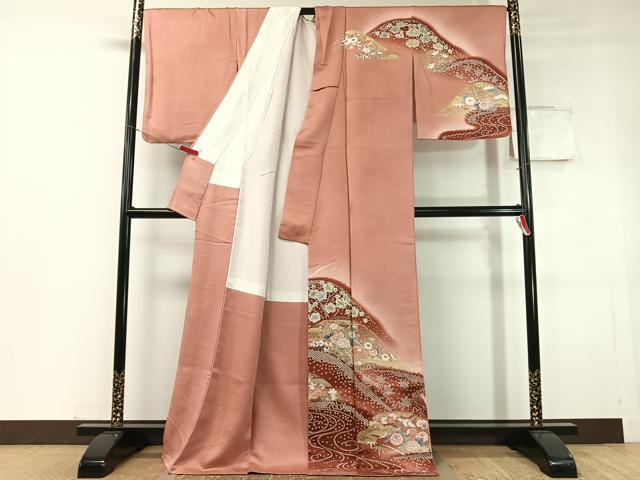 平和屋着物●訪問着　流水鹿の子花鳥文　暈し染め　金彩　正絹　逸品　CABC9850vp