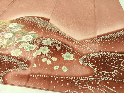 平和屋着物●訪問着　流水鹿の子花鳥文　暈し染め　金彩　正絹　逸品　CABC9850vp