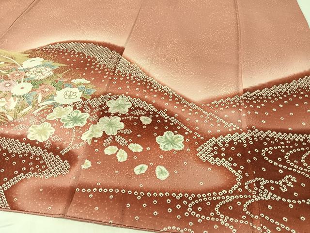 平和屋着物●訪問着　流水鹿の子花鳥文　暈し染め　金彩　正絹　逸品　CABC9850vp